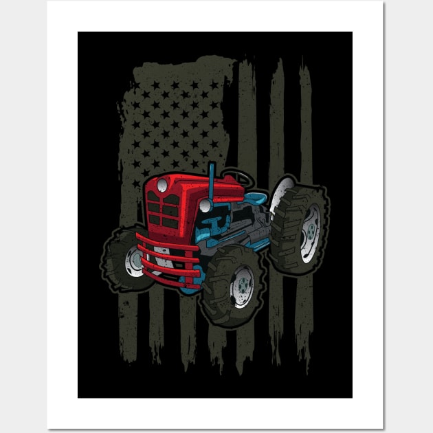 Tractor American Flag Tee Tractors Farm Gift Local Farmer Wall Art by Proficient Tees